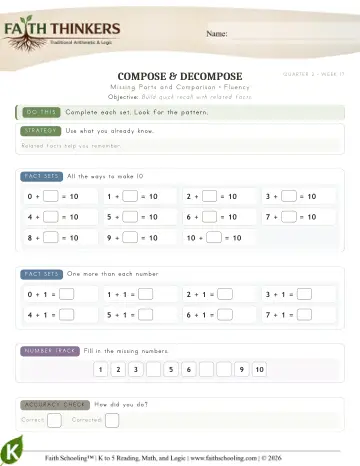 Kindergarten Math: Missing Parts And Comparison — worksheet preview