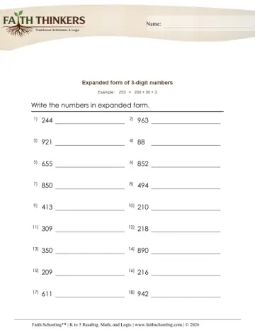 Grade 3 Math: Expanded Standard Form — worksheet preview