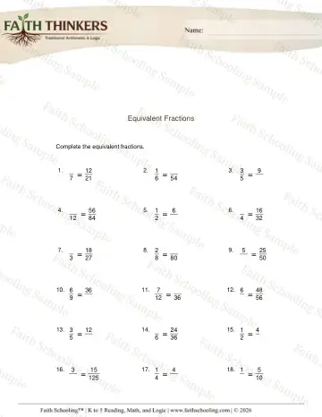 4th Grade math worksheet — Equivalent and Simplified Fractions. Equivalent Fractions 3