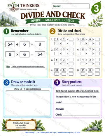 3rd Grade math worksheet — Divide And Check Practice 9