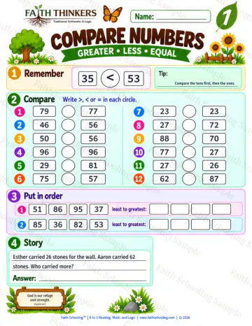 1st Grade math worksheet — Comparing Numbers Practice 9