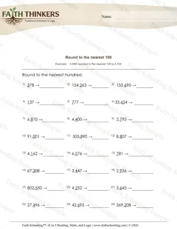 4th Grade math worksheet — Rounding and Estimation. Round 4 Digit Numbers Nearest 100 3