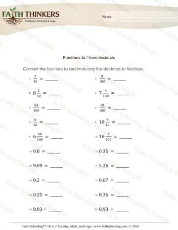 5th Grade math worksheet — Fractions Improper Mixed to Decimals 4