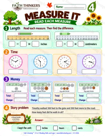 4th Grade math worksheet — Measurement Practice 4