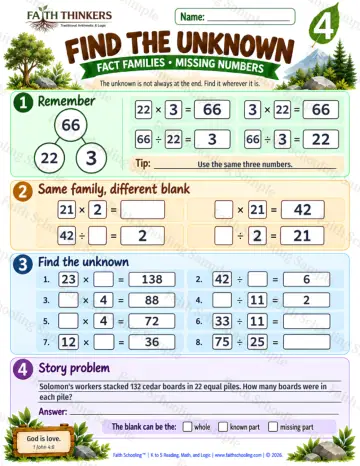 4th Grade math worksheet — Find The Unknown Practice 8