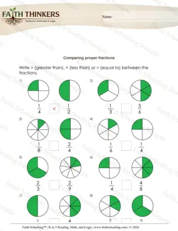 3rd Grade math worksheet — Comparing and Ordering Fractions. Comparing Proper Fractions 5