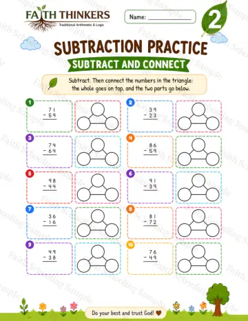 2nd Grade math worksheet — Summer Subtract And Connect Practice 6