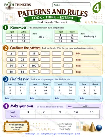 4th Grade math worksheet — Patterns And Rules Practice 5