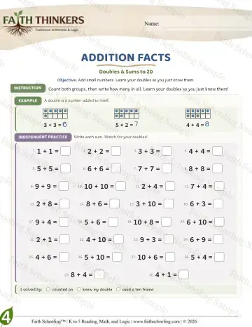 4th Grade math worksheet — Addition Facts (Practice 9)