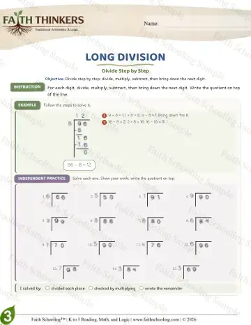 3rd Grade math worksheet — Long Division (Practice 9)