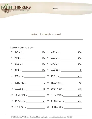 Grade 5 Math: Metric Measurement — worksheet preview