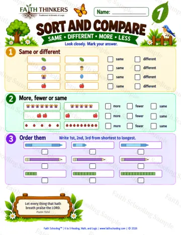 1st Grade math worksheet — Comparing and Ordering Sizes Practice 5
