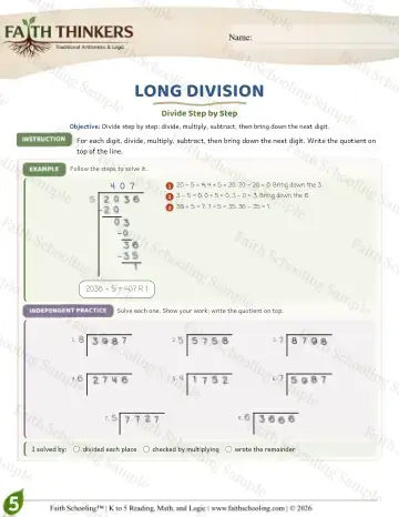 5th Grade math worksheet — Long Division (Practice 7)