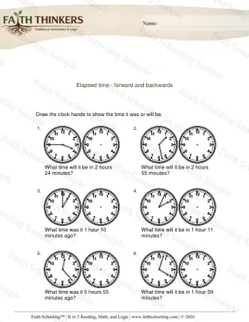3rd Grade math worksheet — Elapsed Time 1 Minute Increments 2