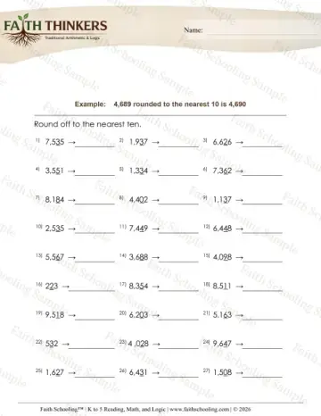 5th Grade math worksheet — Rounding and Estimation. Round 4 Digit Number Nearest 10 2