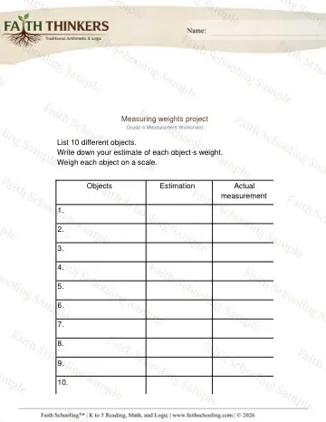 4th Grade math worksheet — Measurement Activities. Measurement Project 3