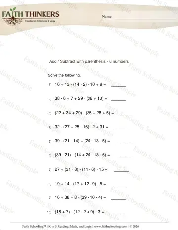 4th Grade math worksheet — Order Operations Add Sub 11