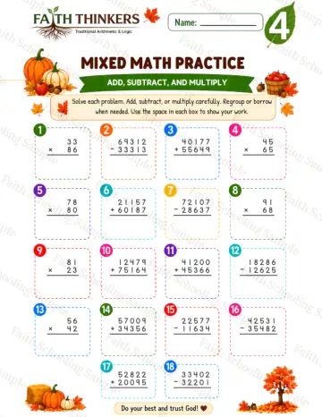 4th Grade math worksheet — Fall Mixed Practice 4
