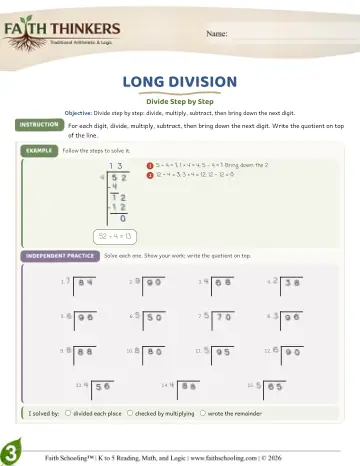 Grade 3 Math: Long Division — worksheet preview