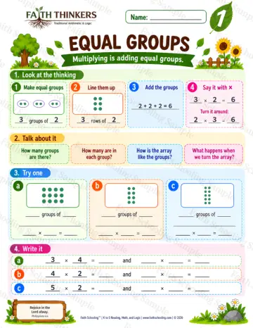 1st Grade math worksheet — Equal Groups Practice 4