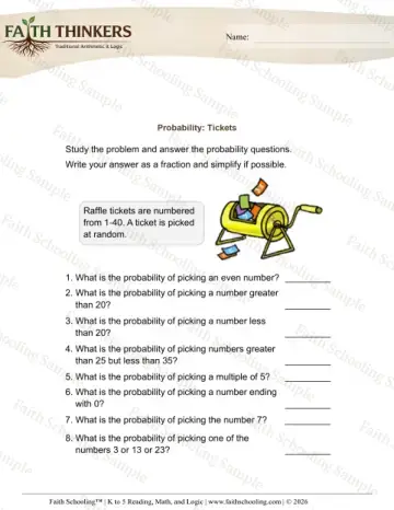5th Grade math worksheet — Probability 6