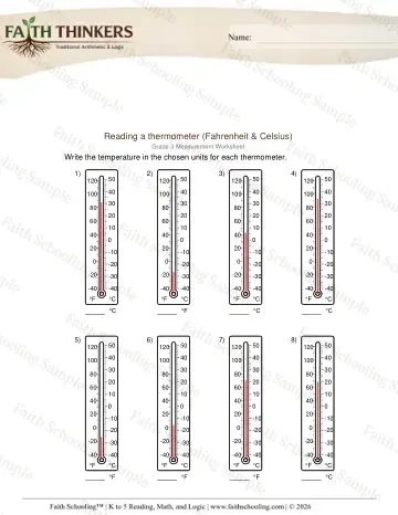 3rd Grade math worksheet — Temperature. Reading Thermometer 3