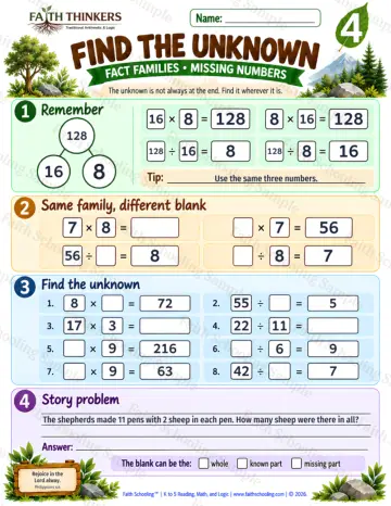 4th Grade math worksheet — Find The Unknown Practice 9