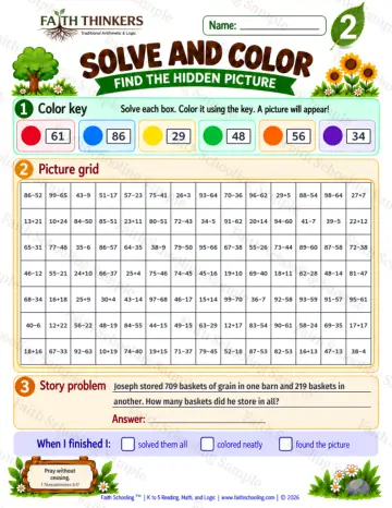 2nd Grade math worksheet — Solve And Color Practice 8