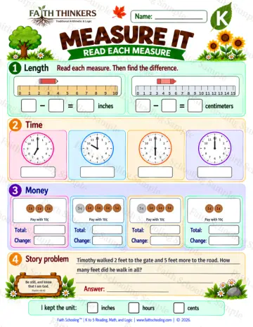Kindergarten math worksheet — Money and Measurement Practice 9