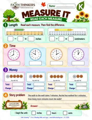 Kindergarten math worksheet — Money and Measurement Practice 7