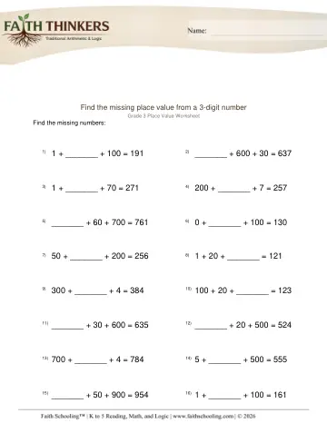 Grade 3 Math: Place Digit Values — worksheet preview