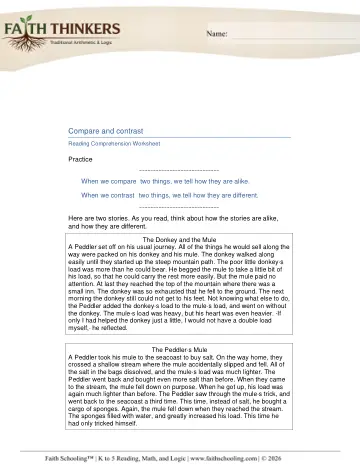 Grade 4 Math: Comparing Ordering Numbers — worksheet preview