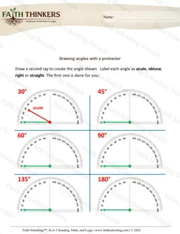 3rd Grade math worksheet — Geometry Protractor Drawing Angles 4