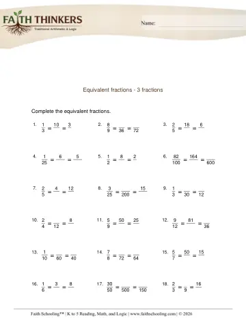 Grade 3 Math: Equivalent Fractions — worksheet preview
