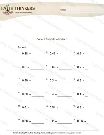 4th Grade math worksheet — Converting Decimals and Fractions. Decimals to Fractions 2