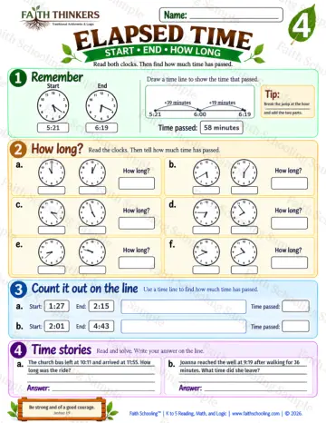 4th Grade math worksheet — Elapsed Time Practice 8