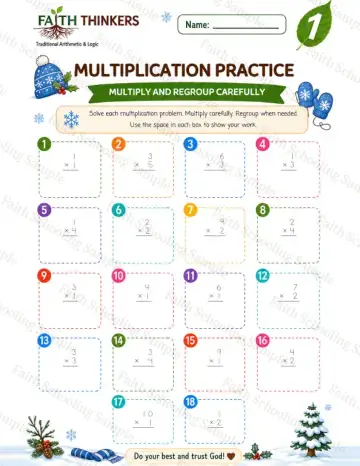 1st Grade math worksheet — Winter Multiplication Practice 9
