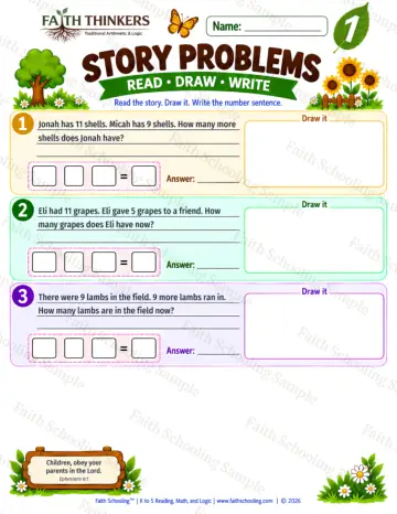 1st Grade math worksheet — Story Problems Practice 6