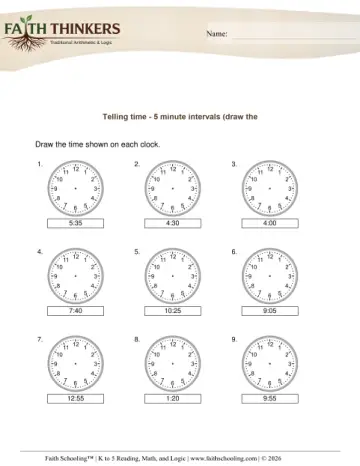 Telling Time 5 Minutes 10