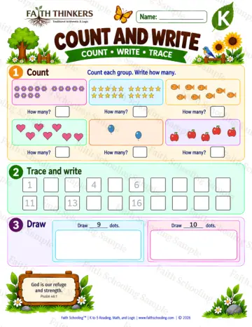 Kindergarten math worksheet — Counting Scattered Sets Practice 9