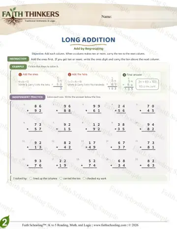 2nd Grade math worksheet — Addition with Regrouping. Long Addition (Practice 9)