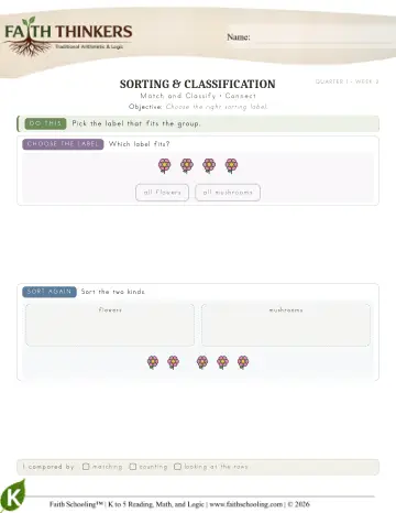 Kindergarten Math: Match And Classify — worksheet preview