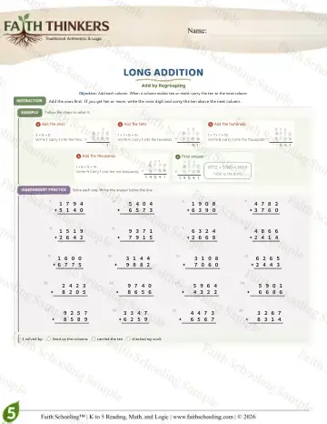 5th Grade math worksheet — Addition with Regrouping. Long Addition (Practice 8)