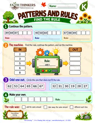 Kindergarten math worksheet — Patterns And Rules Practice 7