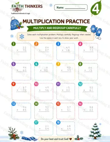 4th Grade math worksheet — Winter Multiplication Practice 9