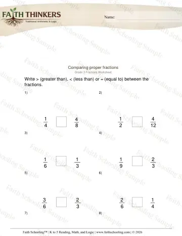 3rd Grade math worksheet — Comparing and Ordering Fractions. Comparing Proper Fractions 2