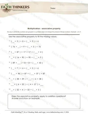 4th Grade math worksheet — Properties of Multiplication. Multiplication Associative Property 4