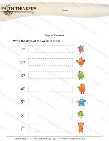 1st Grade math worksheet — Calendar. Days of Week 4