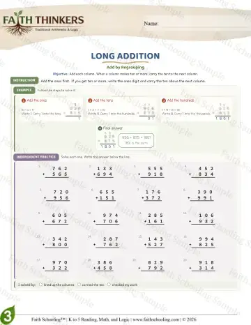 3rd Grade math worksheet — Addition with Regrouping. Long Addition (Practice 8)