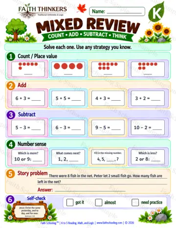 Kindergarten math worksheet — Core Skills Practice 6